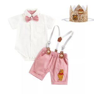 Winnie the Pooh Boy Smash Cake First Second Birthday Outfit Clothes Suspenders